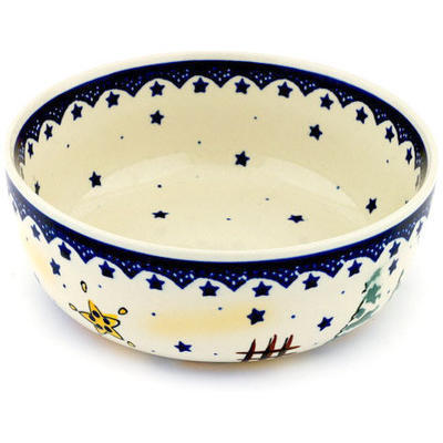 Polish Pottery Bowl 7&quot; Winter Wonderland