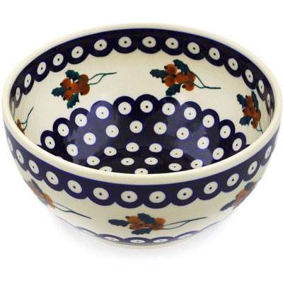 Polish Pottery Bowl 7&quot; Yellow Holly Berries