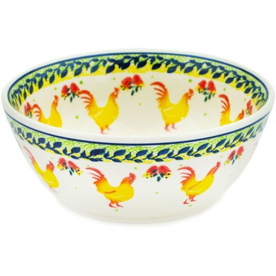 Polish Pottery Bowl 7&quot; Yellow Rooster