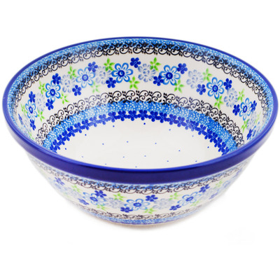 Polish Pottery Bowl 8&quot; Blue And Green Flower Dream