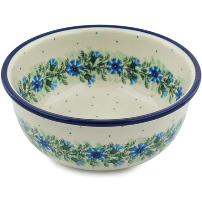 Polish Pottery Bowl 8&quot; Blue Bell Wreath
