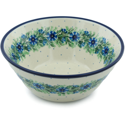 Polish Pottery Bowl 8&quot; Blue Bell Wreath