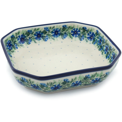 Polish Pottery Bowl 8&quot; Blue Bell Wreath