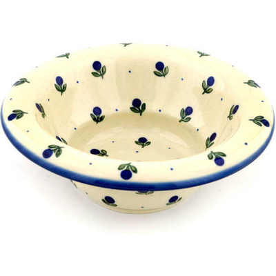 Polish Pottery Bowl 8&quot; Blue Buds