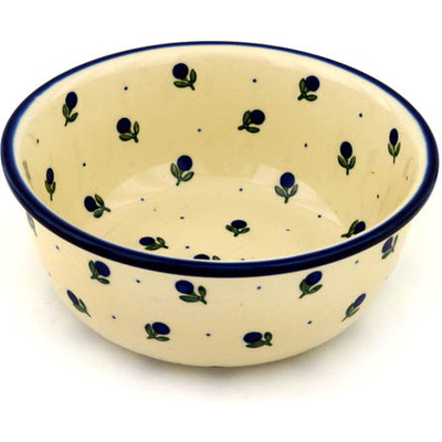 Polish Pottery Bowl 8&quot; Blue Buds