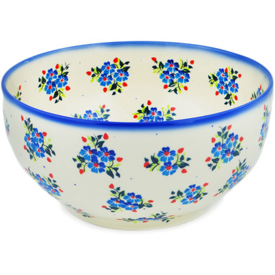 Polish Pottery Bowl 8&quot; Blue Bunches UNIKAT