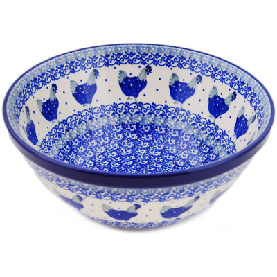 Polish Pottery Bowl 8" Blue Chicken