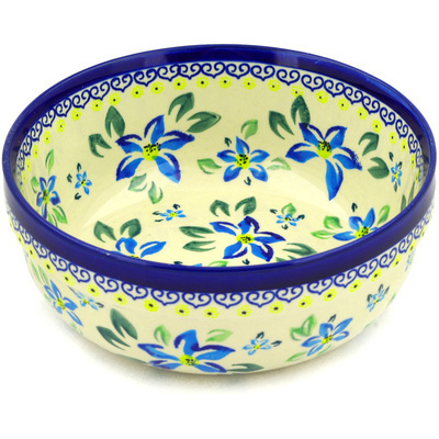 Polish Pottery Bowl 8&quot; Blue Clematis
