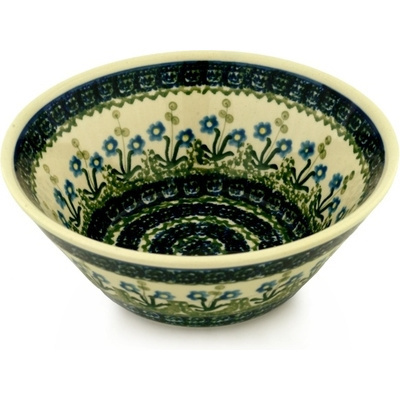 Polish Pottery Bowl 8&quot; Blue Daisy Circle