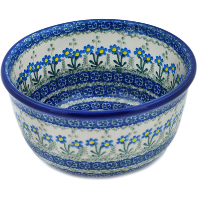 Polish Pottery Bowl 8&quot; Blue Daisy Circle