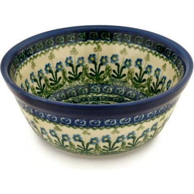 Polish Pottery Bowl 8&quot; Blue Daisy Circle