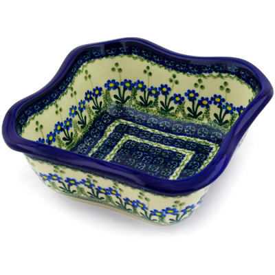 Polish Pottery Bowl 8" Blue Daisy Circle