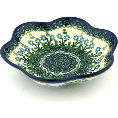 Polish Pottery Bowl 8&quot; Blue Daisy Circle
