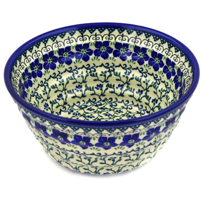 Polish Pottery Bowl 8&quot; Blue Dogwood