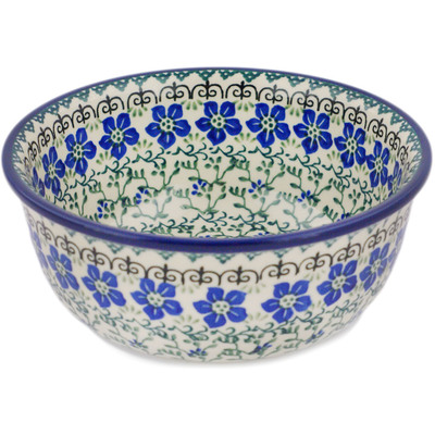 Polish Pottery Bowl 8&quot; Blue Dogwood
