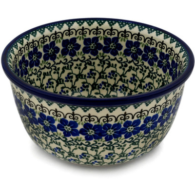 Polish Pottery Bowl 8&quot; Blue Dogwood