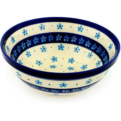 Polish Pottery Bowl 8&quot; Blue Forget-me-nots