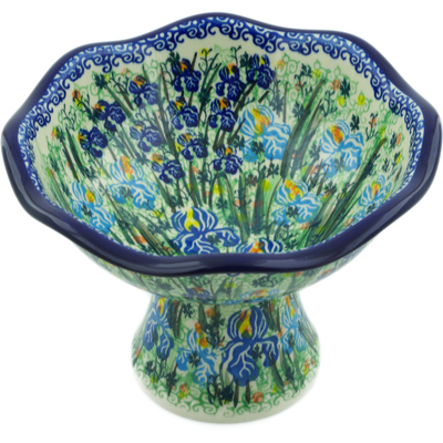Polish Pottery Bowl 8&quot; Blue Iris Delight UNIKAT