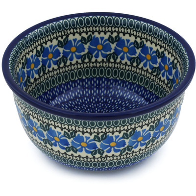 Polish Pottery Bowl 8&quot; Blue Morning Glory