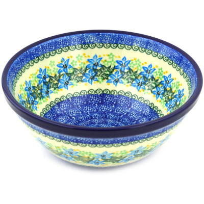 Polish Pottery Bowl 8&quot; Blue Poinsettias