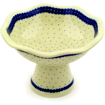 Polish Pottery Bowl 8&quot; Blue Polka Dot