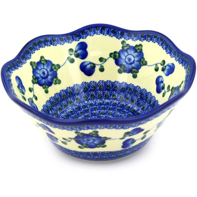 Polish Pottery Bowl 8&quot; Blue Poppies