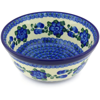 Polish Pottery Bowl 8&quot; Blue Poppies