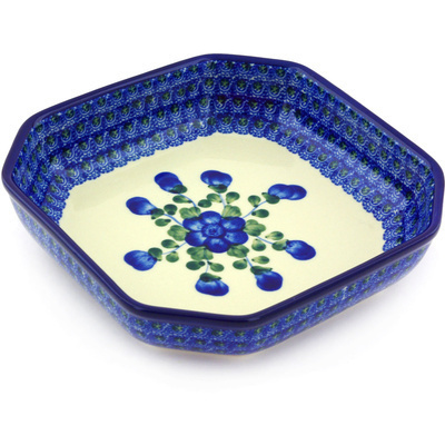 Polish Pottery Bowl 8&quot; Blue Poppies