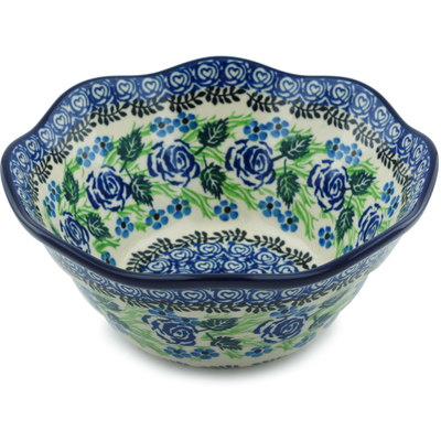 Polish Pottery Bowl 8&quot; Blue Rose Garden