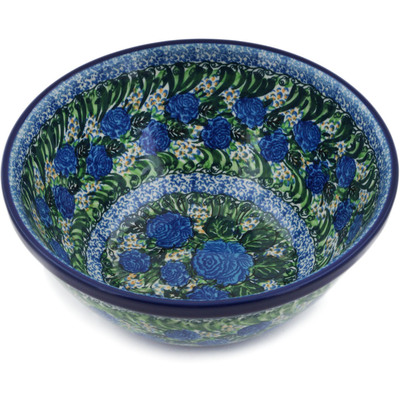 Polish Pottery Bowl 8&quot; Blue Roses UNIKAT