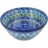 Polish Pottery Bowl 8&quot; Blue Rosette Wreath