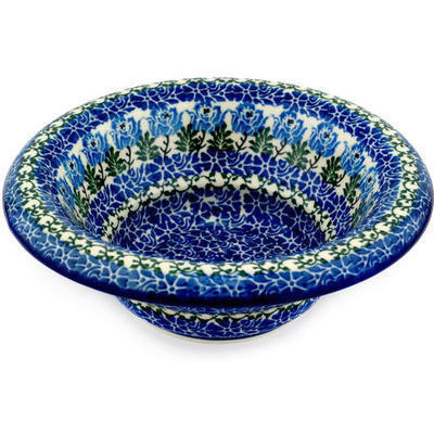 Polish Pottery Bowl 8&quot; Blue Rosette Wreath