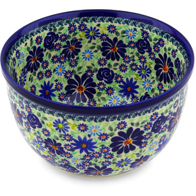 Polish Pottery Bowl 8&quot; Blue Summer Garden