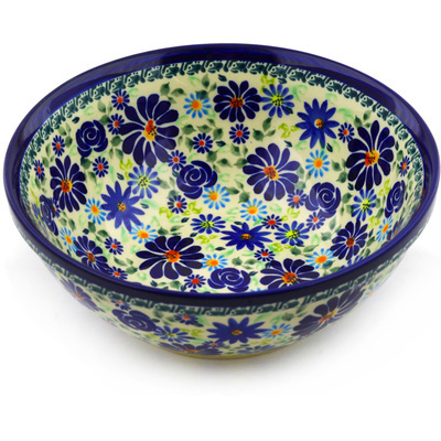 Polish Pottery Bowl 8&quot; Blue Summer Garden