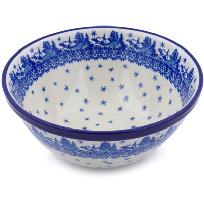 Polish Pottery Bowl 8&quot; Blue Winter