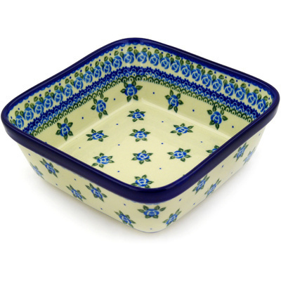 Polish Pottery Bowl 8&quot; Bluebuds