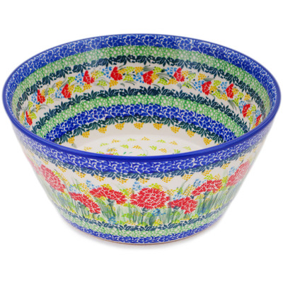 Polish Pottery Bowl 8&quot; Bright Carnations UNIKAT