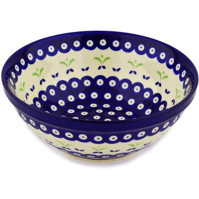 Polish Pottery Bowl 8&quot; Budding Peacock