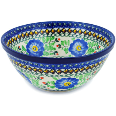 Polish Pottery Bowl 8&quot; Cobalt Poppies UNIKAT