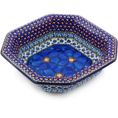 Polish Pottery Bowl 8&quot; Cobalt Poppies UNIKAT