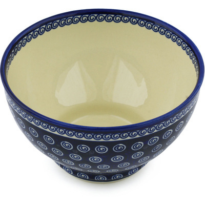 Polish Pottery Bowl 8&quot; Cobalt Swirl
