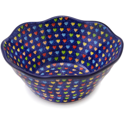 Polish Pottery Bowl 8&quot; Colourful Dot Show UNIKAT