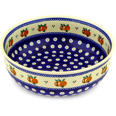 Polish Pottery Bowl 8&quot; Country Apple Peacock