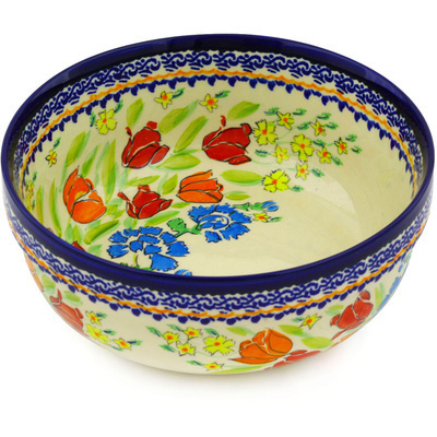Polish Pottery Bowl 8&quot; Couronne De Feuillage UNIKAT