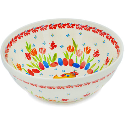 Polish Pottery Bowl 8&quot; Easter In The Tulips