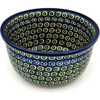Polish Pottery Bowl 8&quot; Emerald Eyed Peacock