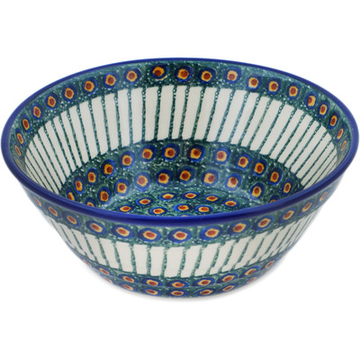 Polish Pottery Bowl 8&quot; Emerald Peacock