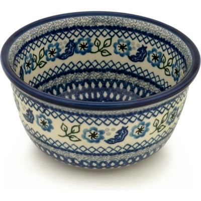 Polish Pottery Bowl 8&quot; Feathers And Flowers