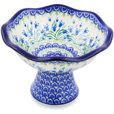 Polish Pottery Bowl 8&quot; Feathery Bluebells