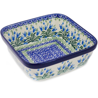Polish Pottery Bowl 8&quot; Feathery Bluebells